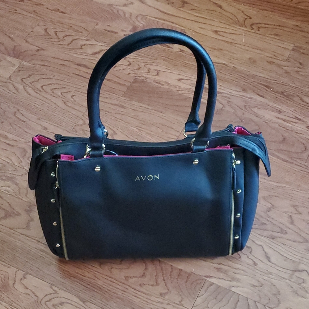 Avon Representative Consultant Black Tote-Pink Trim & Gold Accents 17 x 14
